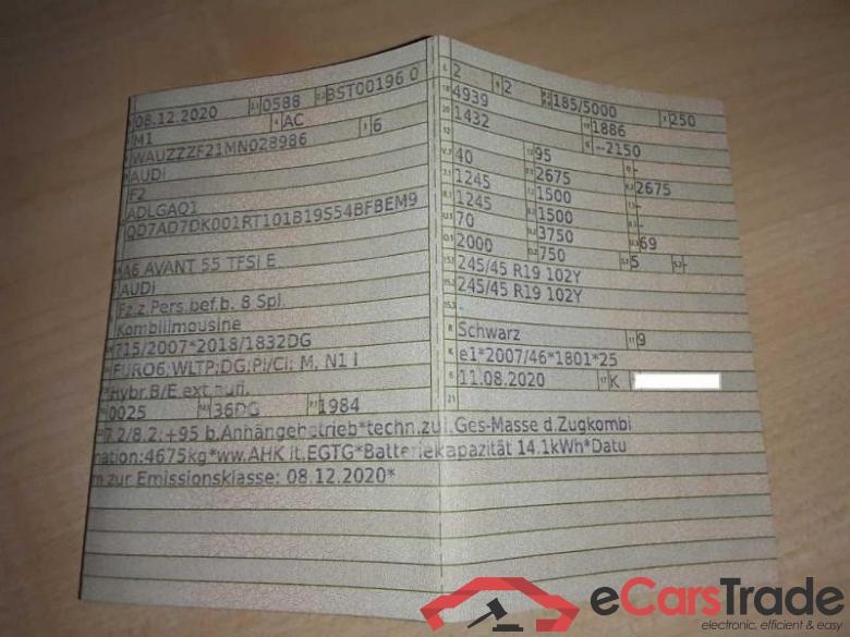 AUDI A6 Avant (4A5)(04.2018->) DE - Kb5 55 2.0 TFSI e quattro EU6d-T, Avant sport (EURO 6d-TEMP) - s. KVA Hagelschaden #5