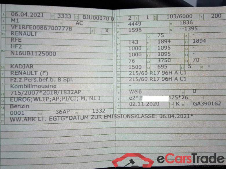 Renault Kadjar (06.2015->) DE - SUV5 1.3 TCe 140 EU6d, Zen GPF (EURO 6d), (Facelift) 2020 - 2022 #6